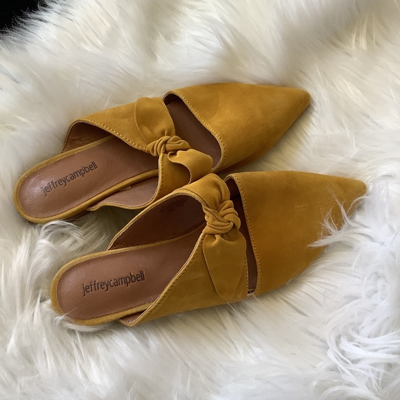 Jeffrey Campbell Shoes - Jeffrey Campbell Gold Suede Slides with Bows
